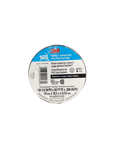 [165BK4A] TEIPE NEGRO de Uso General Temflex 165, 3/4 in x 60 ft (18,3 mts.) 165BK4A 3M