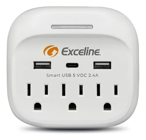 [GMT-3R3U] MULTITOMA CON PUERTOS SMART USB A Y C 3 PUERTOS USB 120 VAC GMT-3R3U EXCELINE
