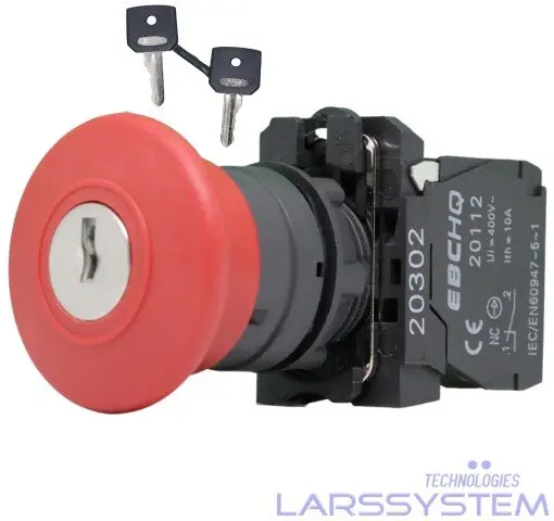 [18705] PULSADOR PLASTICO TIPO HONGO PARADA DE EMERGENCIA C/LLAVE 22MM
