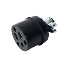 [ETT-02-5] TOMACORRIENTE AEREA DE GOMA 2P+TIERRA NEGRO 15A,125V, NEMA 5-15R C/ABRAZADERACLASSIC LUX 