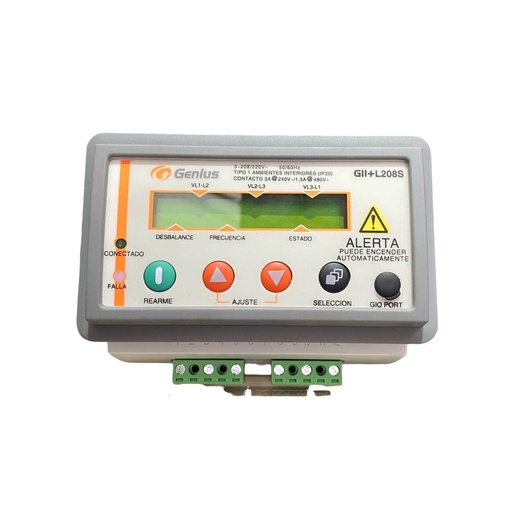 [GII+L208S] RELE DE PROTECCION CONTRA FALLAS DE FASE LINEA A LINEA PANTALLA DIGITAL Y PROGRAMADOR DE HORARIO